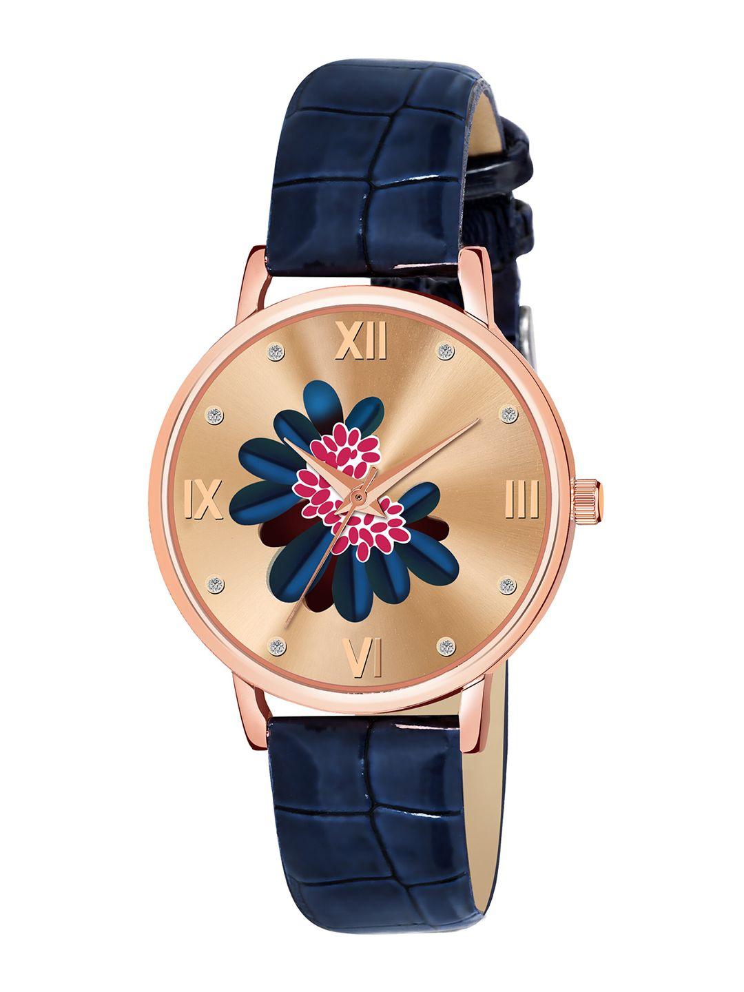 cero women brass printed dial & blue straps analogue watch ab60-c-blue-g-blue