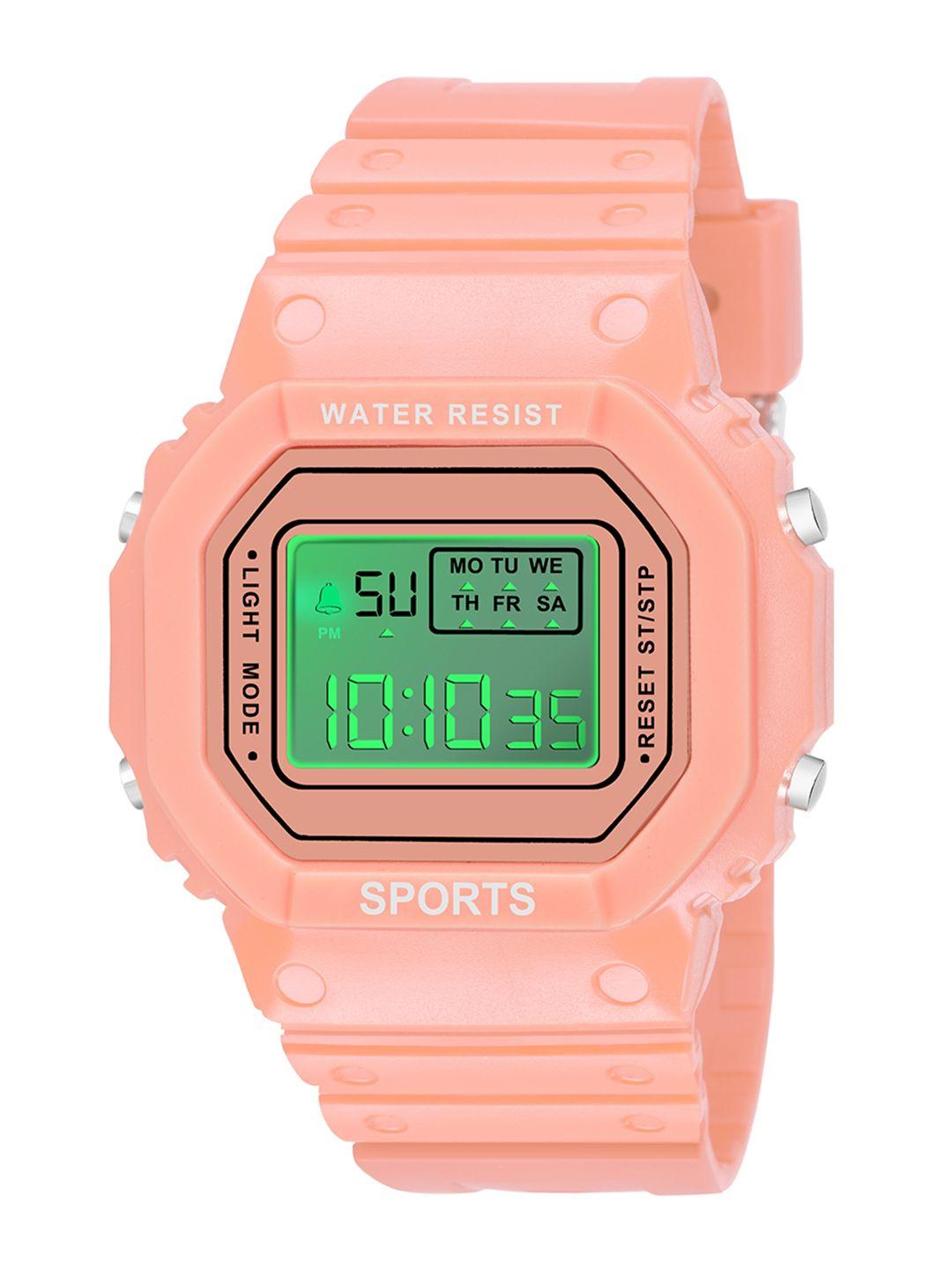 cero women green brass dial & pink straps digital watch c-1001-orange-orange