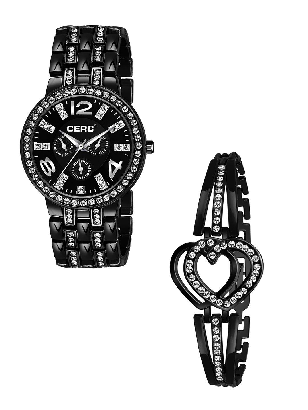 cero women pack of 2 analog watch & beacelet combo c-com-diamond-black-52