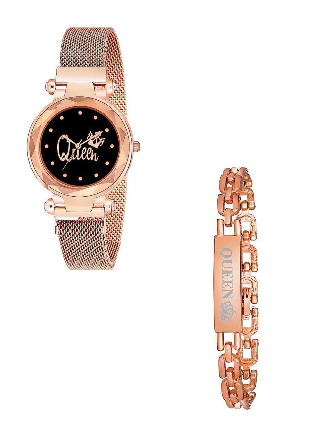 cero women pack of 2 analogue watch & bracelet c-com-gold-queen-bracelet