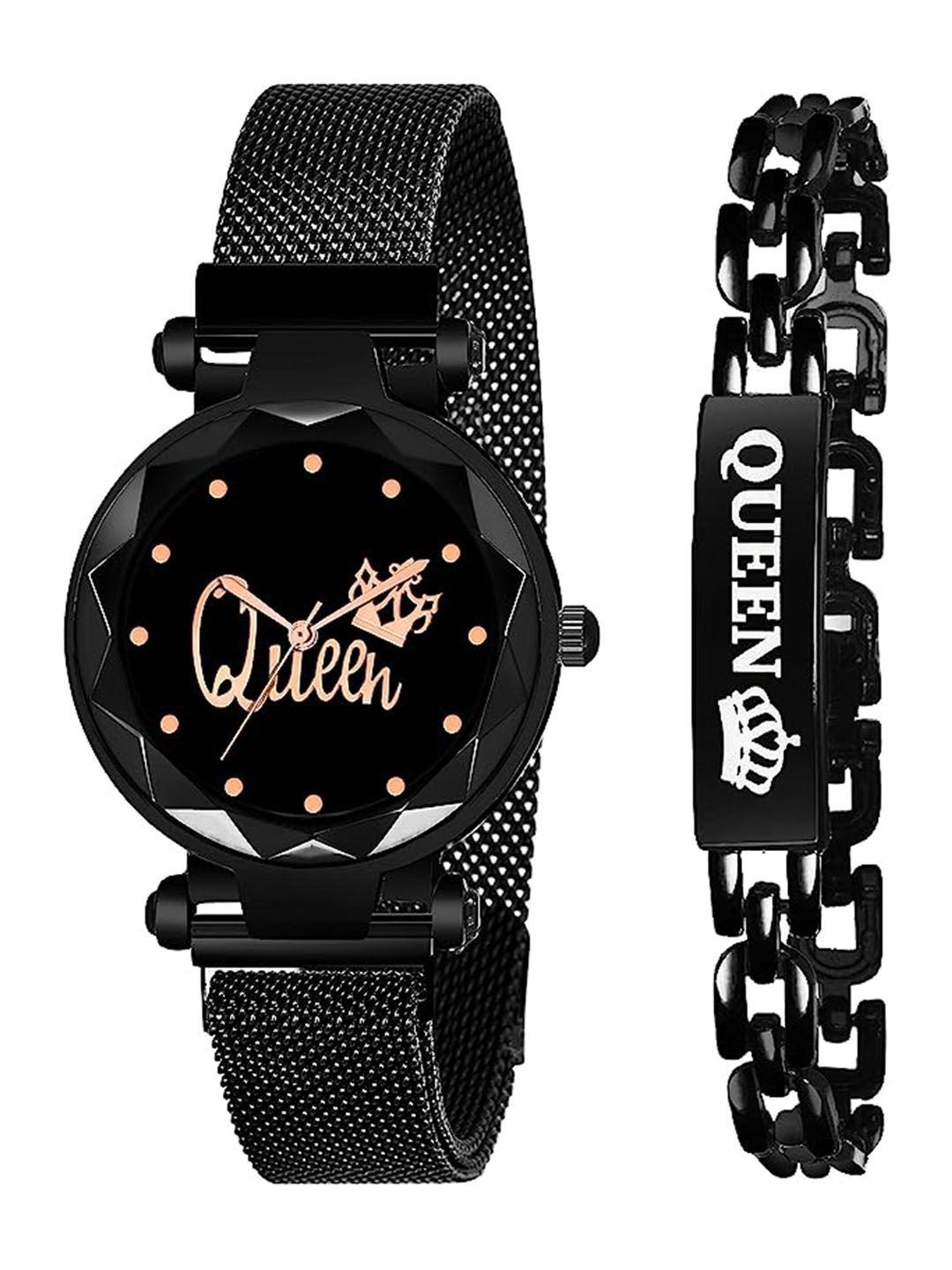 cero women pack of 2 analogue watch with bracelet c-com-black-queen