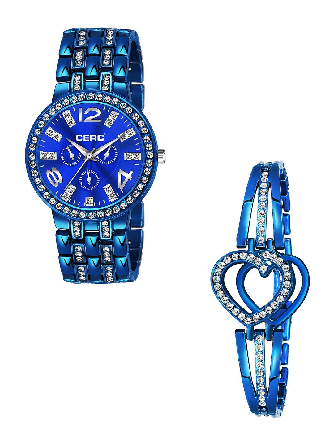 cero women pack of 2 bracelet style straps analogue watch & bracelet c-com-diamond-blue