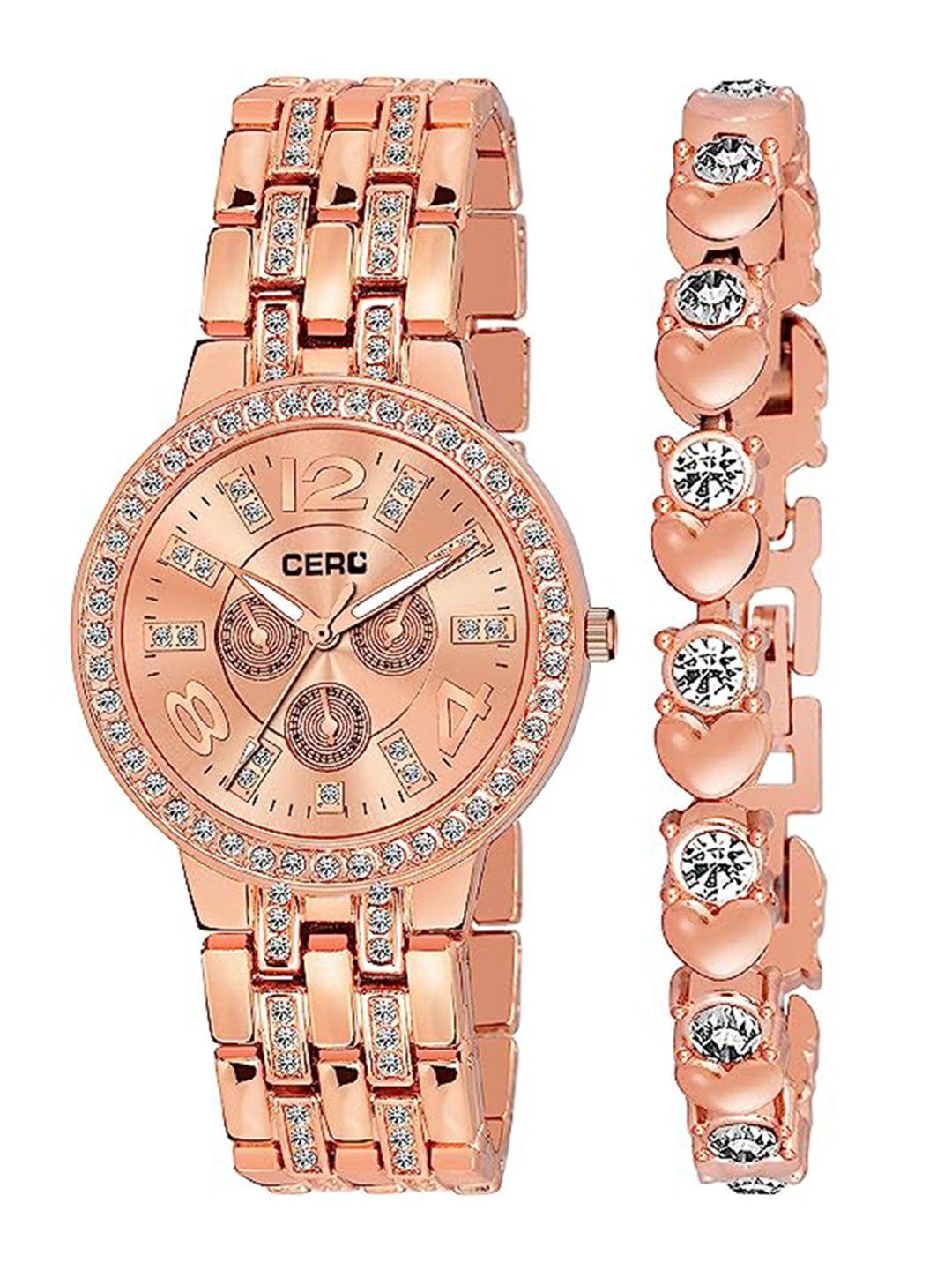 cero women pack of 2 bracelet style straps analogue watch & bracelet c-com-rose-gold