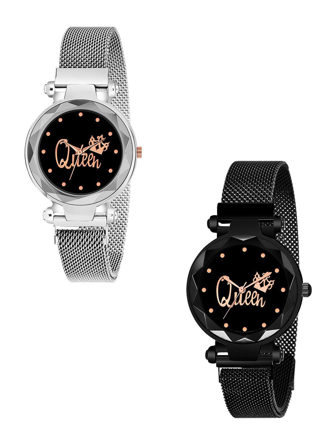 cero women pack of 2 bracelet style straps analogue watch c-com-queen-silver