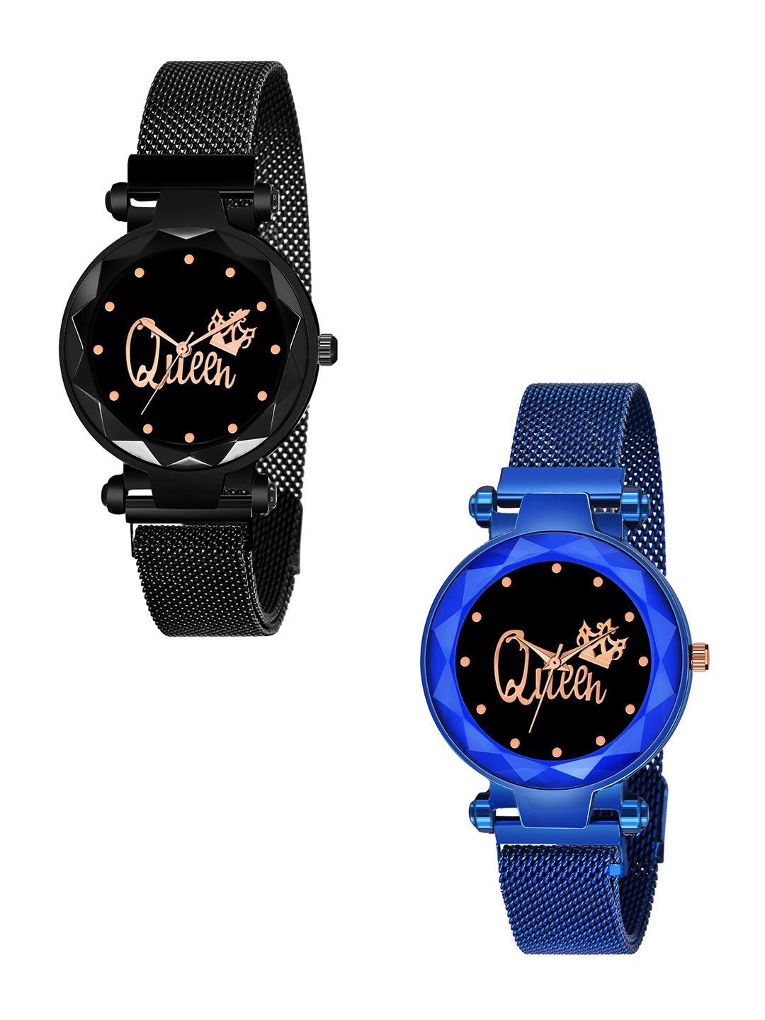 cero women pack of 2 dial magnetic belt analogue watch c-com-queen-black-blue