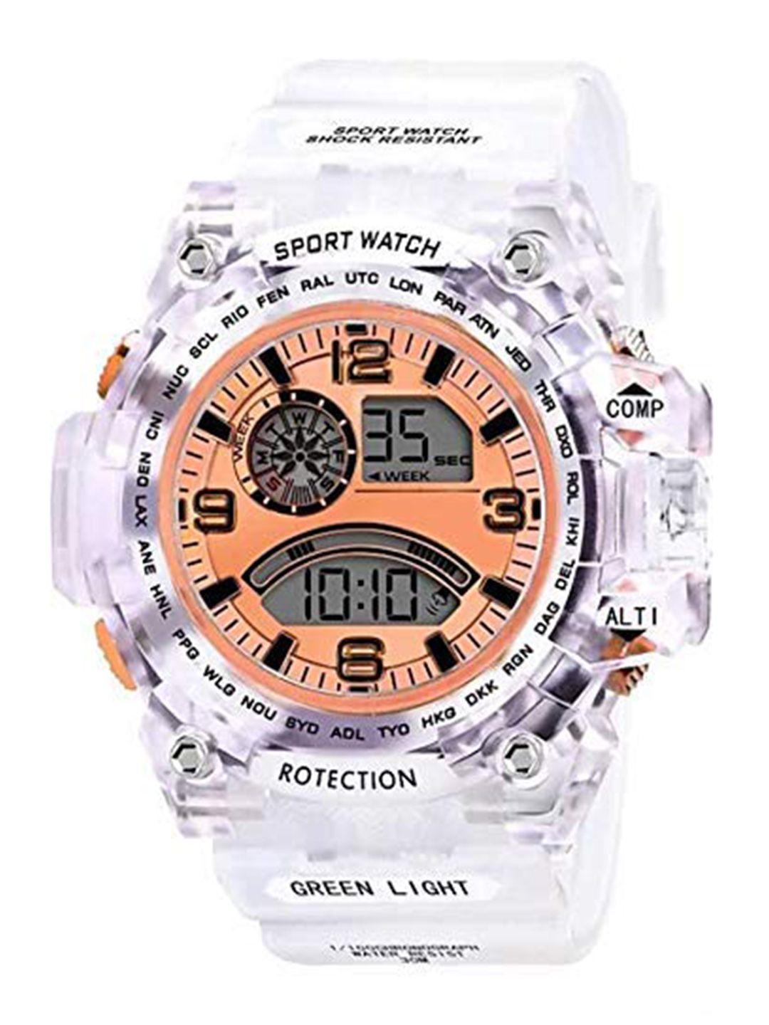 cero women printed dial textured straps analogue and digital watch c- white