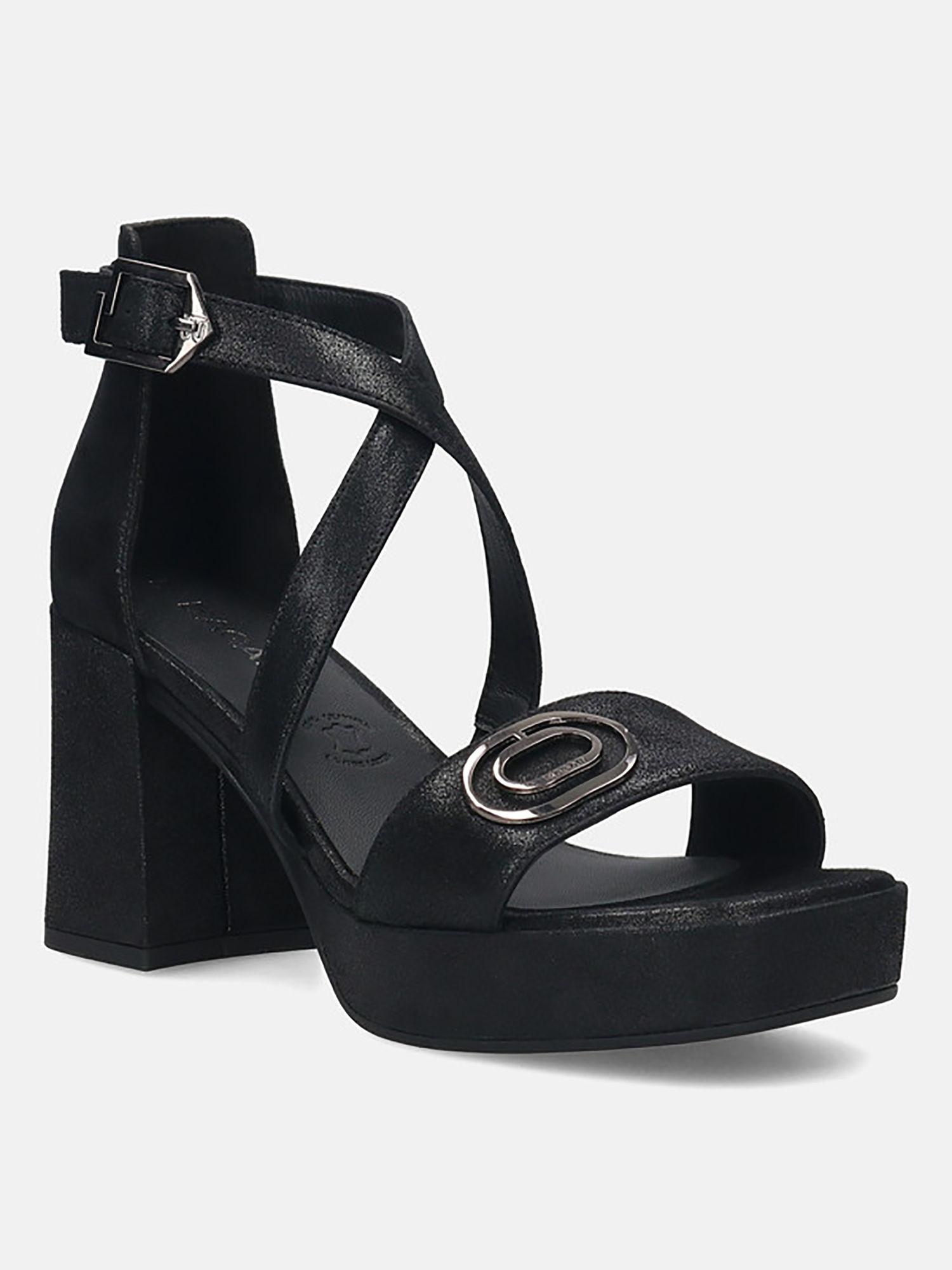 cesena black leather womens ankle strap heeled sandals