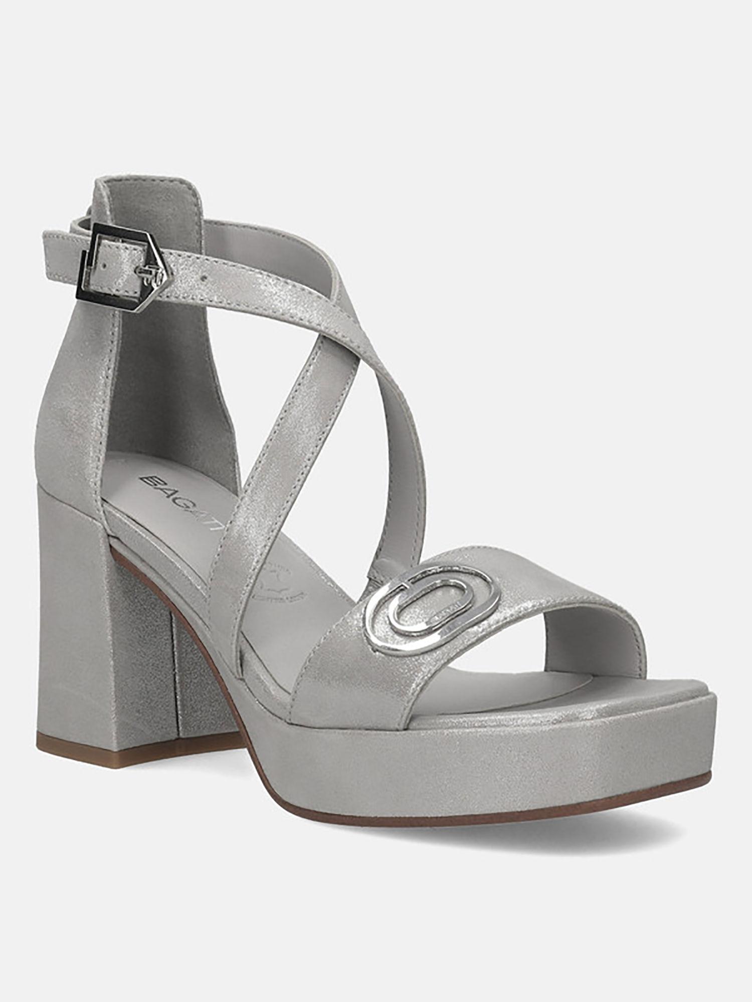 cesena silver leather womens ankle strap heeled sandals