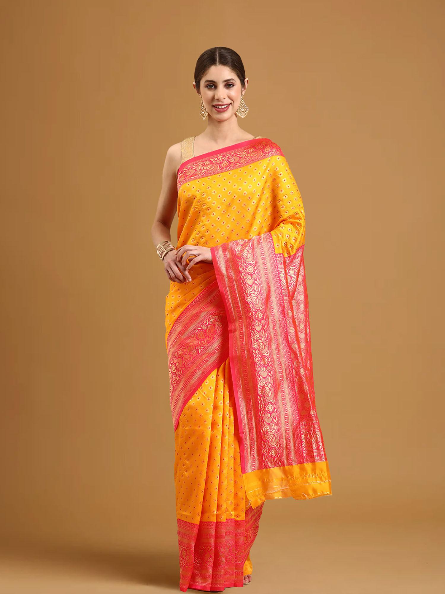 chaand : yellow kanjeevaram silk saree with unstitched blouse