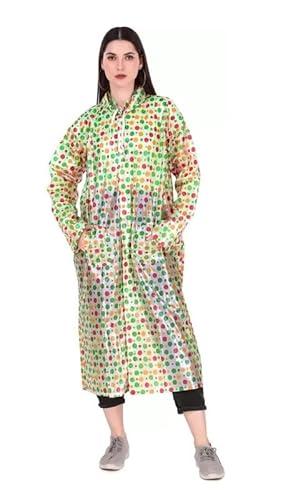 chacko waterproof polka dots printed long/full raincoat for women with adjustable hood (green,xxl)