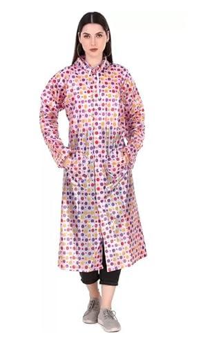 chacko waterproof polka dots printed long/full raincoat for women with adjustable hood_purple,m