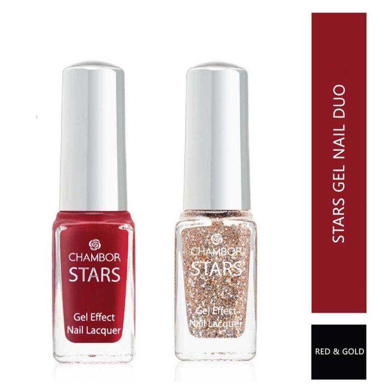 chambor stars gel effect nail lacquer festive combo limited edition - red & gold