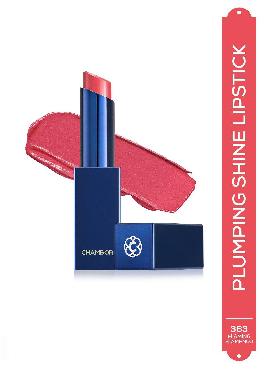 chambor tres shine plump long-lasting lipstick with shea butter - flaming flamenco 363