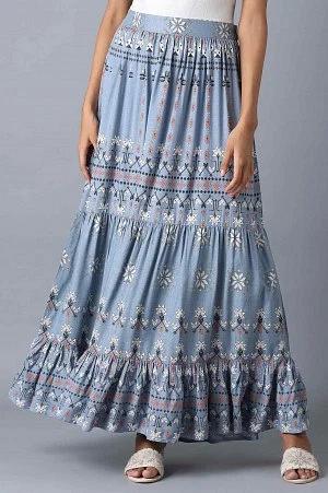 chambray blue tiered skirt