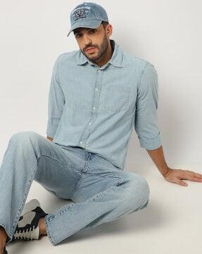 chambray denim shirt with patch pocket