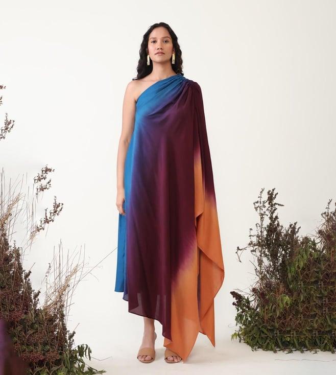 chambray & co cobalt blue, wine and rust ombre elements ilana kaftan dress