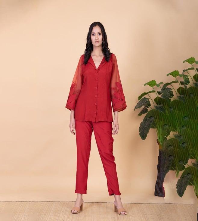 chambray & co deep red svelte suzie top with pant
