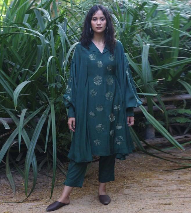 chambray & co karvee bloom emerald green tunic & pant set