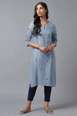 chambray blue embroidered kurta