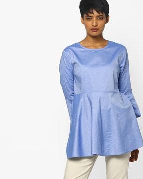 chambray tunic with bell sleeves