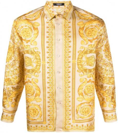 champagne barocco print silk shirt