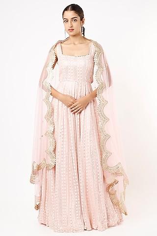 champagne blush embroidered anarkali gown with dupatta