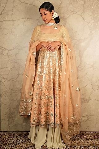 champagne crepe anarkali set