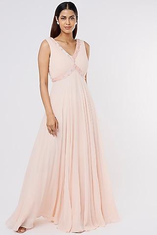 champagne embellished draped gown