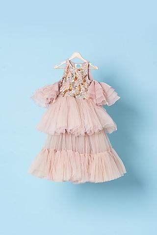 champagne embroidered flared gown for girls