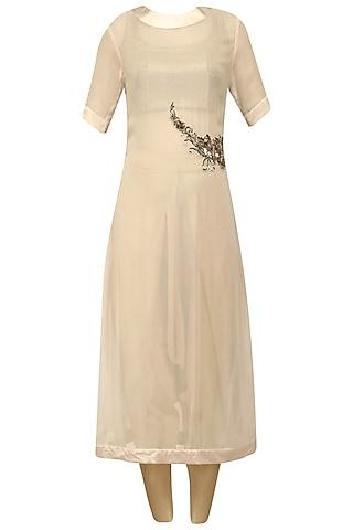 champagne embroidered kurta with ivory dhoti pants