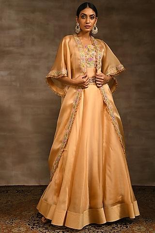 champagne gold hand embroidered cape set