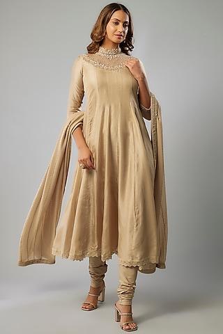 champagne gold russian silk crystal embellished anarkali set