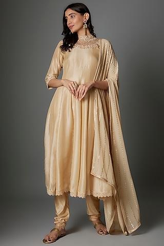 champagne gold russian silk crystal embellished anarkali set