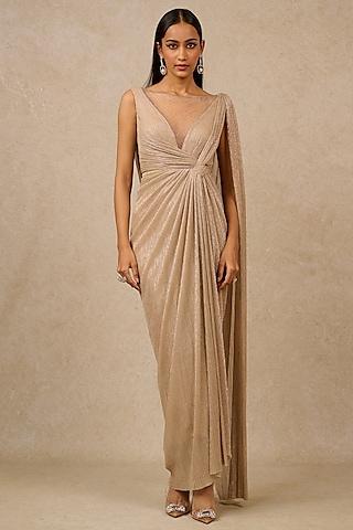 champagne metallic crinkle draped dress