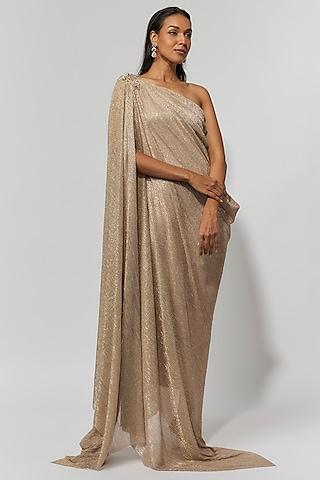 champagne metallic crinkle tulle one-shoulder dress