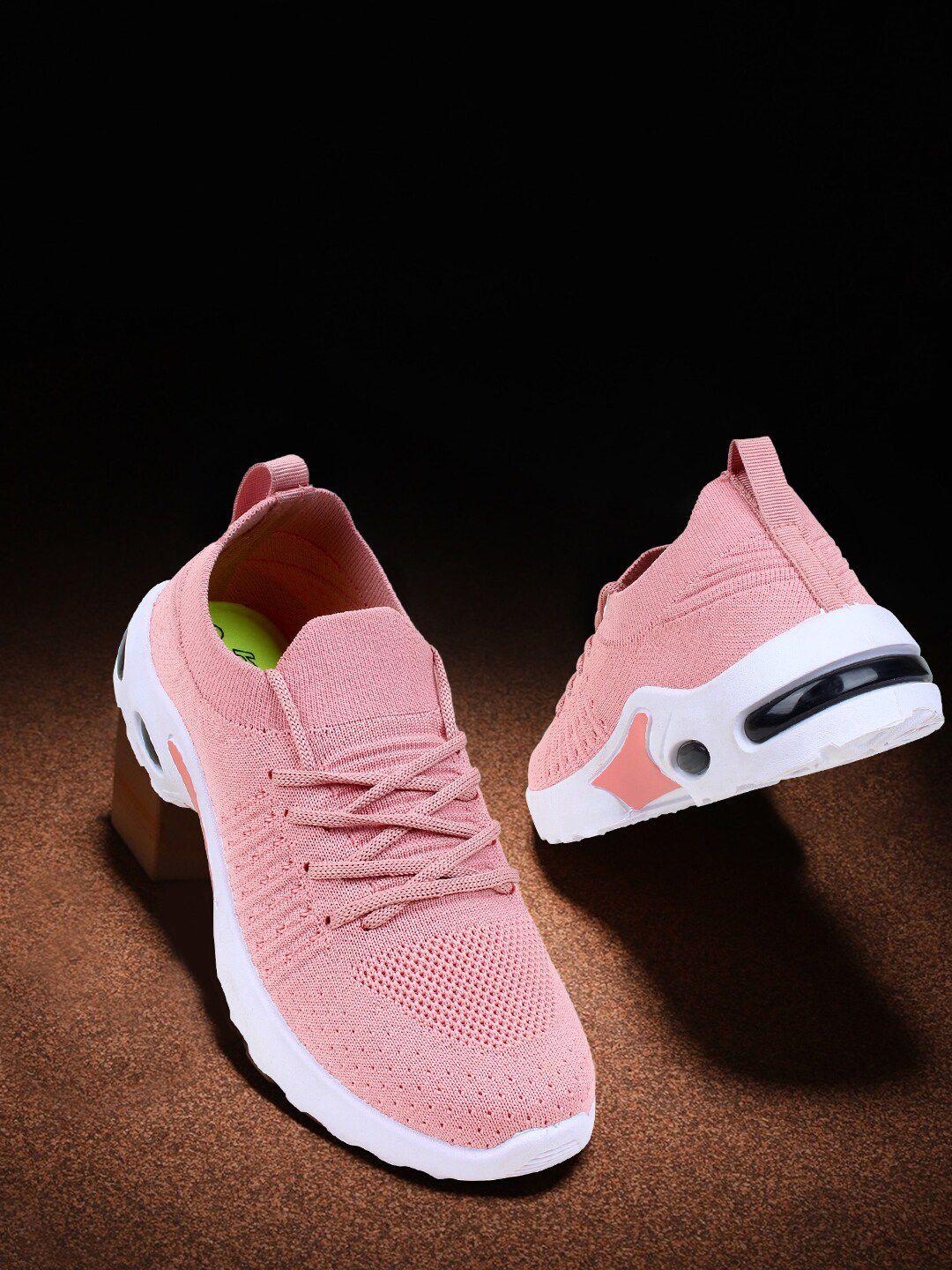 champs women peach-coloured mesh running non-marking shoes