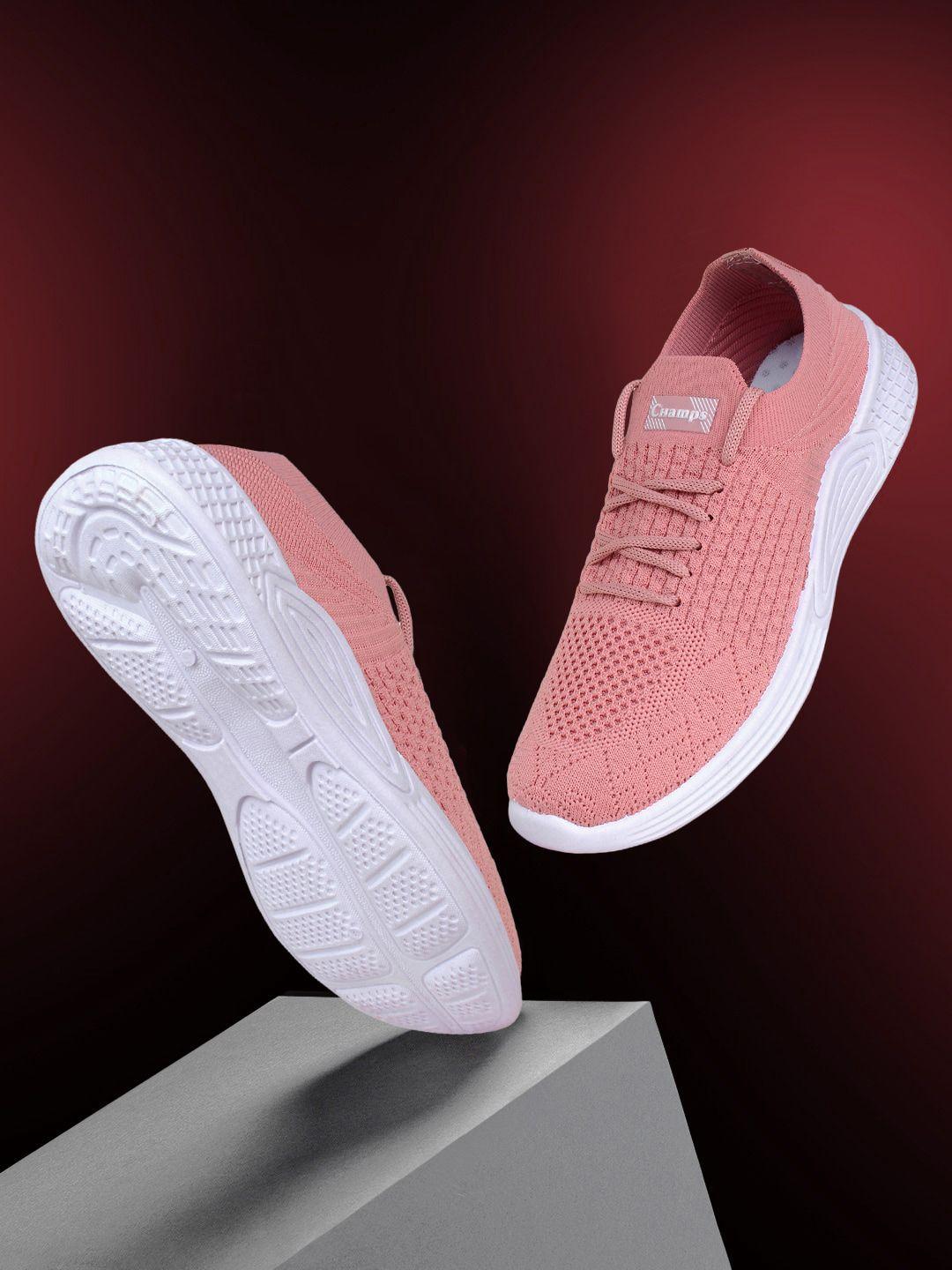 champs women peach-coloured woven design slip-on sneakers