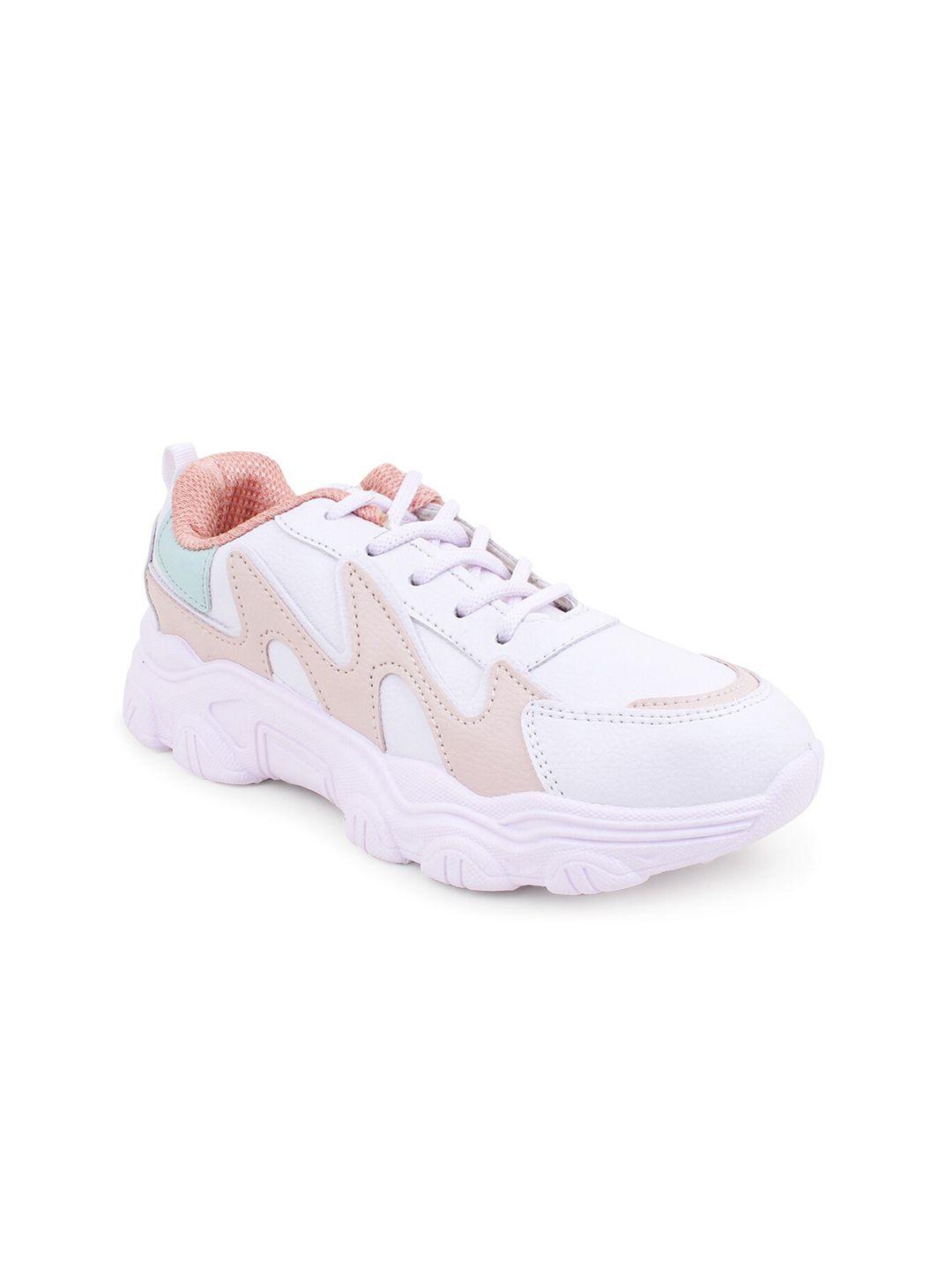 champs women white & peach colourblocked non-marking running shoes