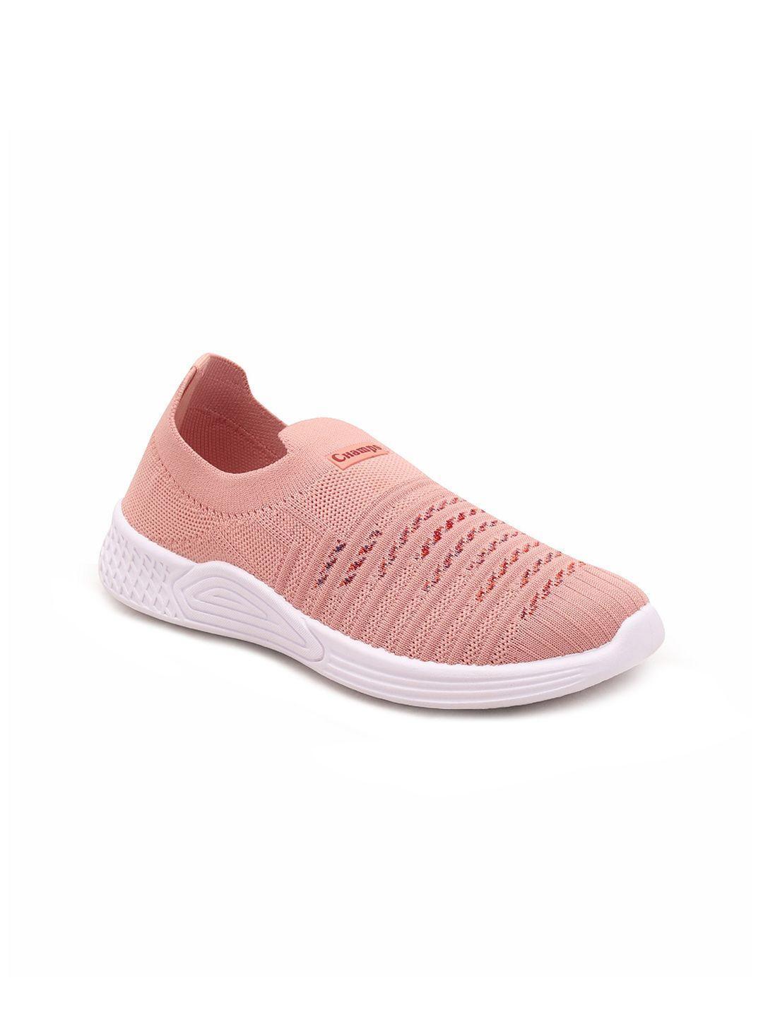 champs women woven design lightweight mesh contrast sole slip -on sneakers