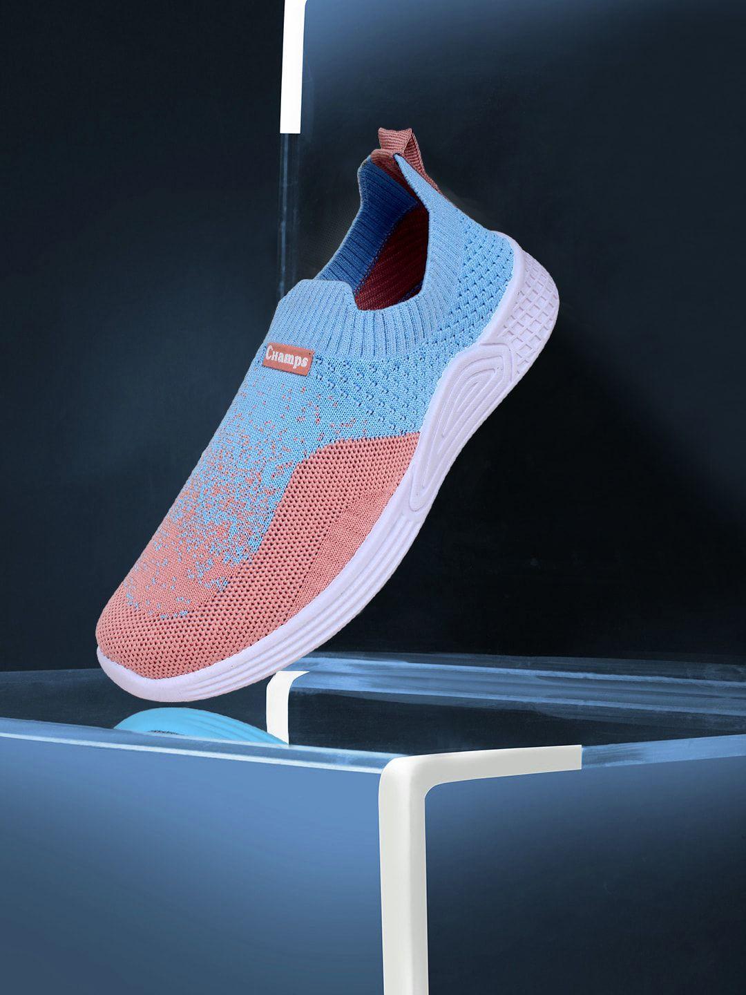 champs women woven design lightweight mesh contrast sole slip -on sneakers