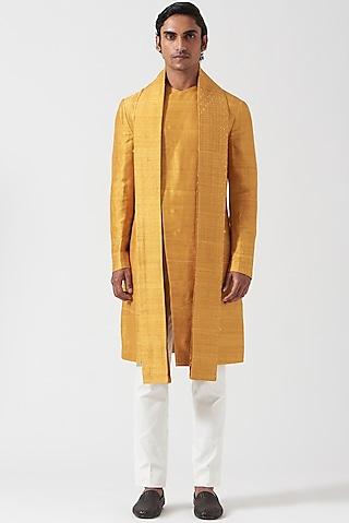 chandan yellow embroidered kurta set with stole