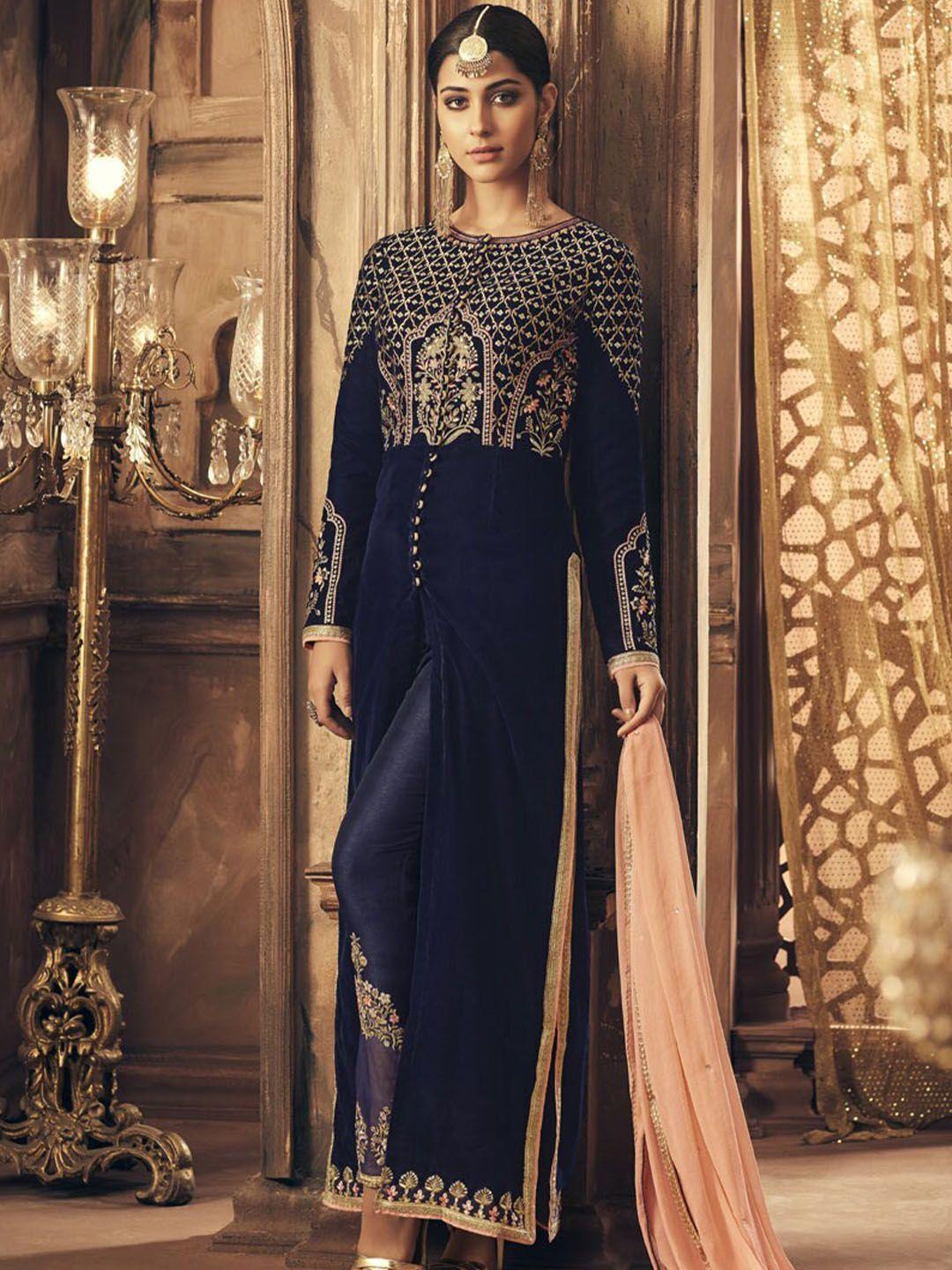 chandbaali embroidered velvet semi-stitched dress material