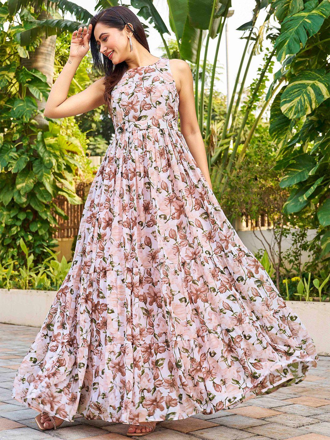 chandbaali floral printed georgette maxi gown