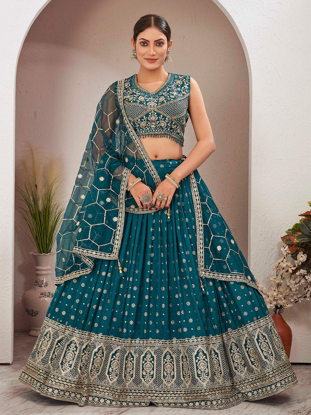 chandbaali blue & gold-toned embroidered ready to wear lehenga & blouse with dupatta