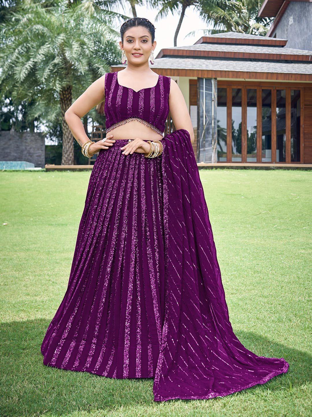 chandbaali burgundy embroidered sequinned ready to wear lehenga & blouse with dupatta