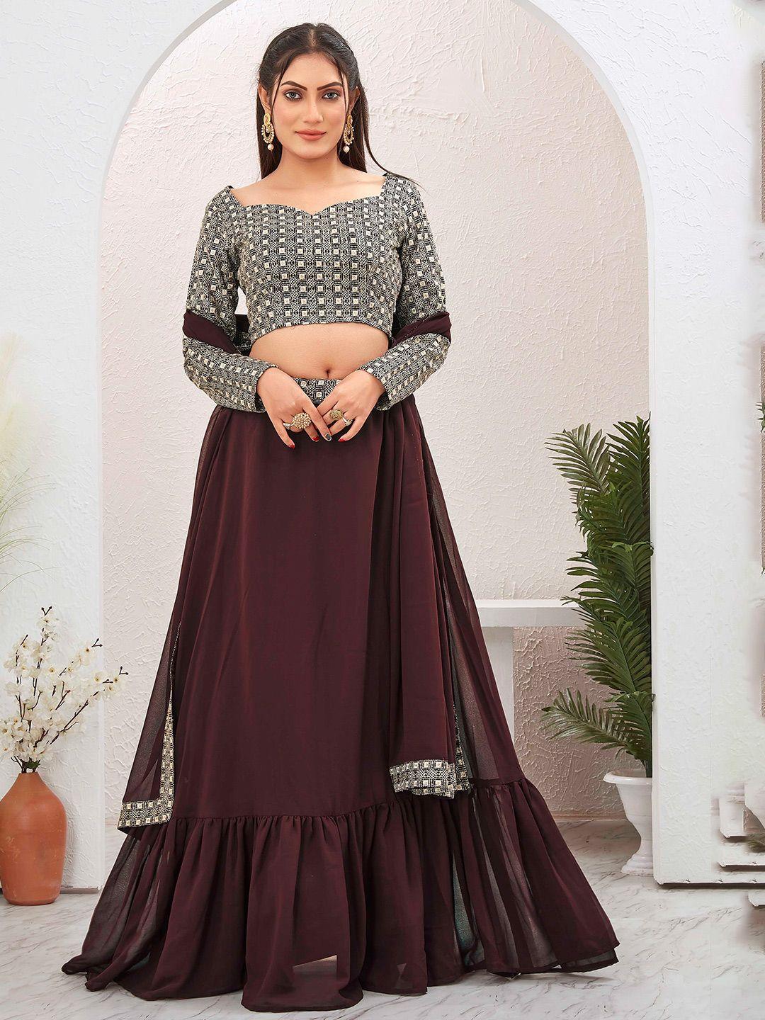 chandbaali embroidered long sleeves ready to wear lehenga & blouse with dupatta