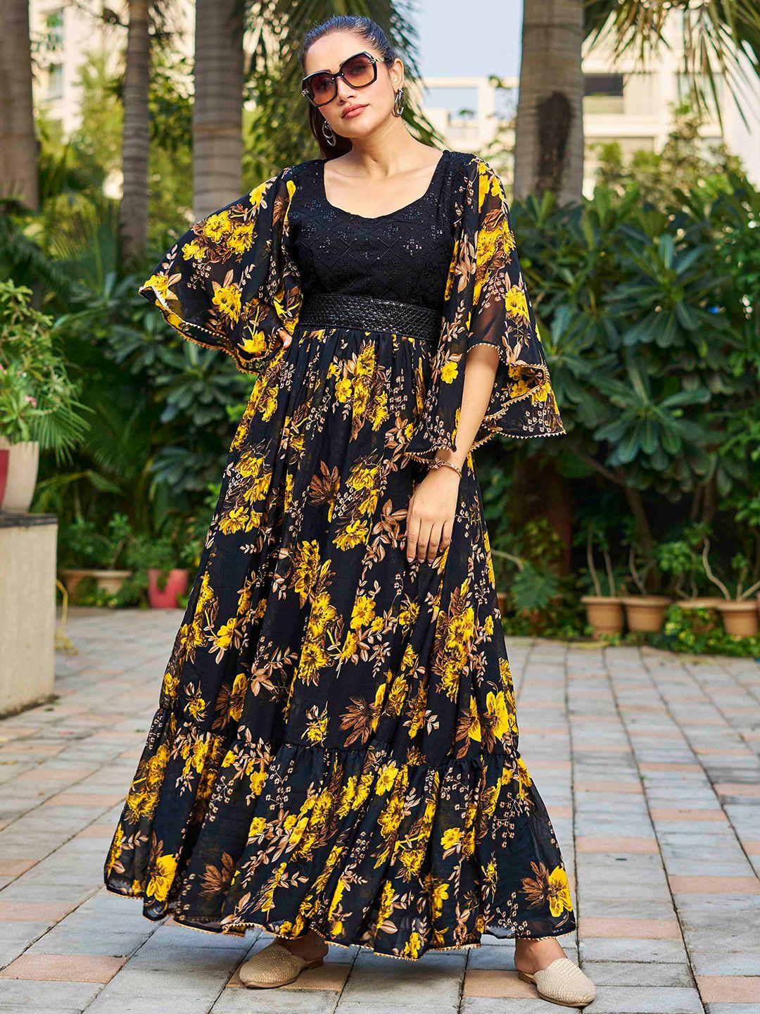 chandbaali floral printed fit & flared maxi ethnic dress