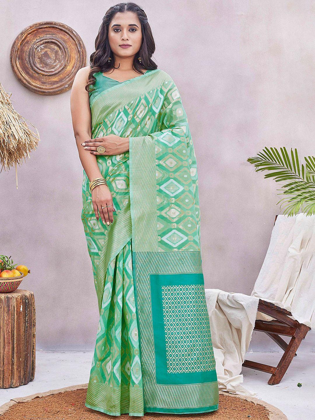 chandbaali green zardozi silk blend handloom banarasi saree