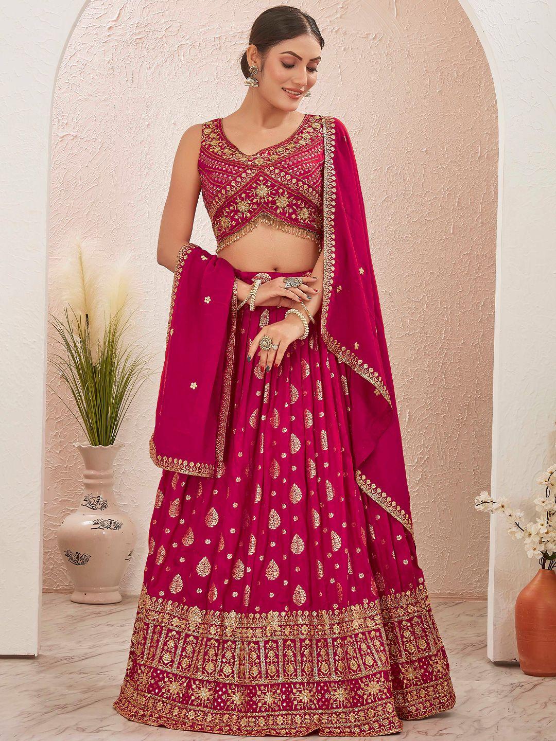 chandbaali pink & gold-toned embroidered ready to wear lehenga & blouse with dupatta