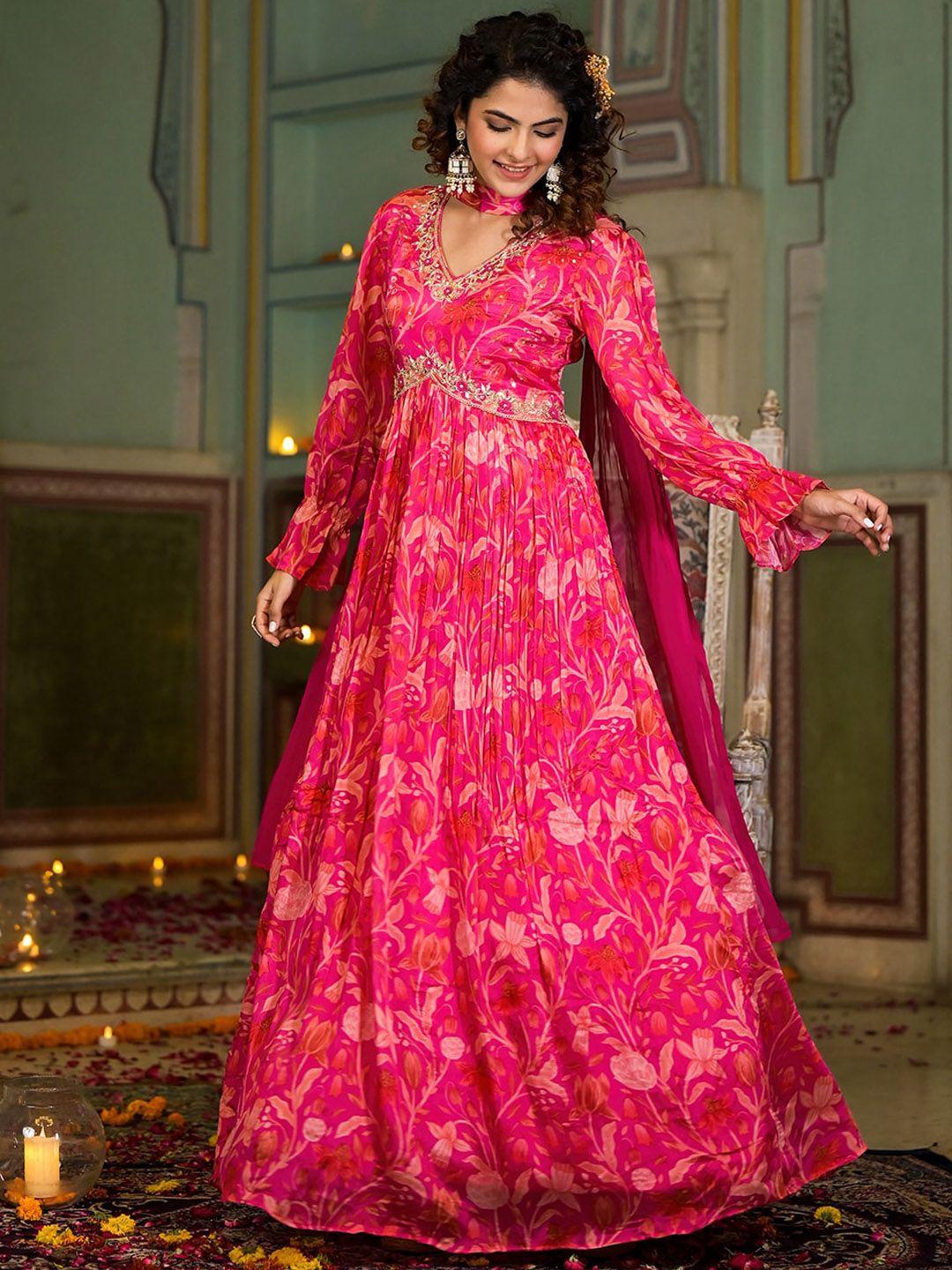 chandbaali printed maxi gown ethnic dresses with dupatta